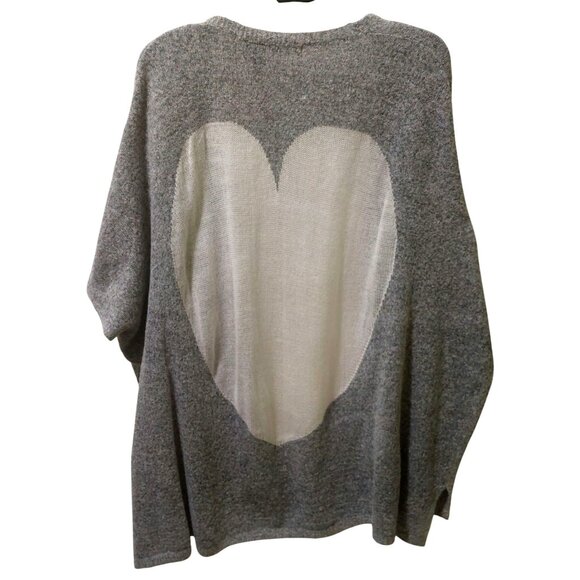 k. by kersh Women's Gray Short Sleeve Cardigan W/ White Heart on Back Size XL - Picture 2 of 10